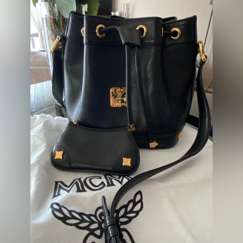 Authentic MCM Black leather Bucket Bag